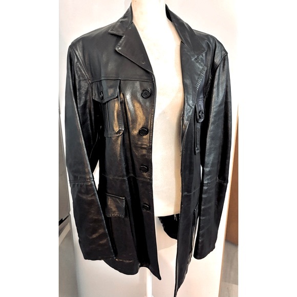 Men's leather Y2K  blazer jacket classic quilt lining notch lapels pockets-LG - Picture 5 of 10